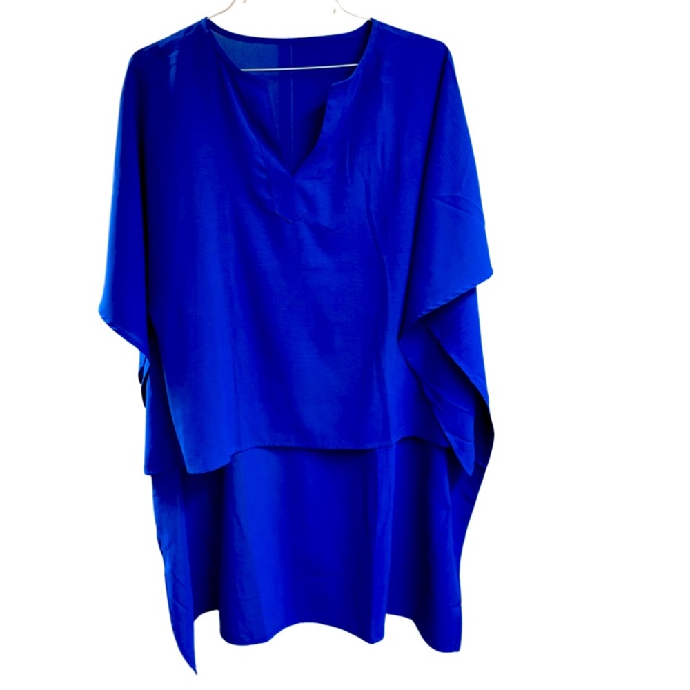 Unbranded royal blue blouse high low asymmetrical short sleeve size large v neck